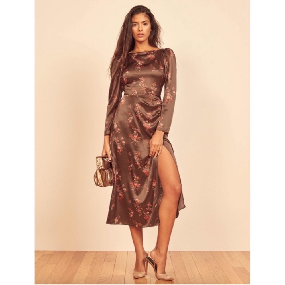 Reformation Brown Floral Midi Dress